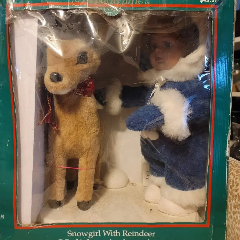 Holiday Animation Vintage 98 Snowgirl Reindeer Christmas Figure Set BLUE No cord